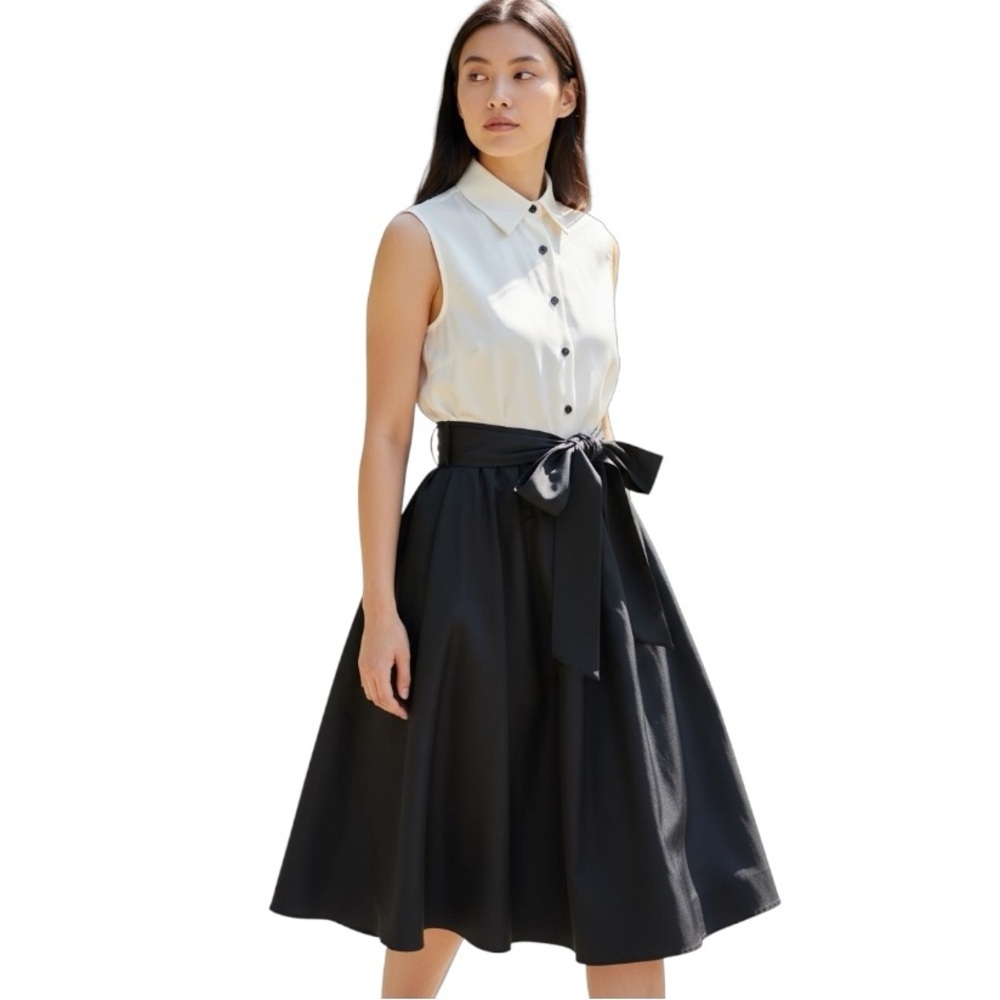 Neiman Marcus Exclusive Women’s Silk Two-Tone Taffeta Sleeveless Shirt Dress 16